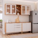 Ver imagem 1 de Cozinha Modulada 4 Peças Brilhante com 2 Balcões e 2 Armários Aéreos Bege/Cinamomo/Off White