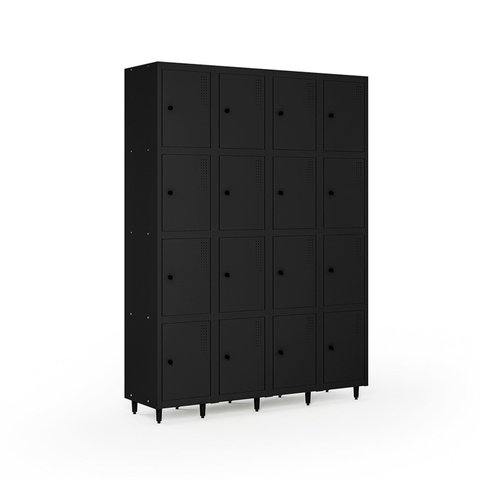 Armário Roupeiro Locker Guarda-Volume de Aço 16 Portas Pequenas com Fecho para Cadeado Vestiário Preto