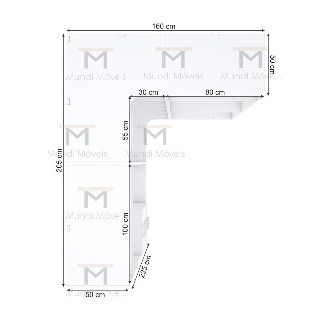 KIT CLOSET EM L CABIDEIRO GAVETEIRO PRATELEIRA A 2,35 M403.B MUNDI MOVEIS - 3