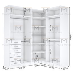 KIT CLOSET EM L CABIDEIRO GAVETEIRO PRATELEIRA A 2,35 M403.B MUNDI MOVEIS - 2