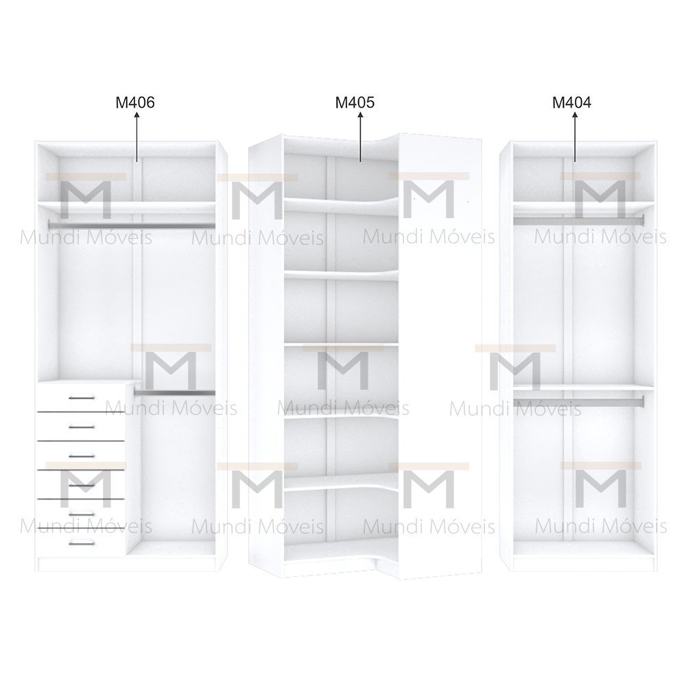 KIT CLOSET EM L CABIDEIRO GAVETEIRO PRATELEIRA A 2,35 M403.B MUNDI MOVEIS - 4