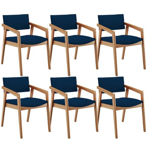 Kit 06 Cadeiras para Sala de Jantar Estar Living Giorgia B04 Suede Azul Marinho - Lyam Decor