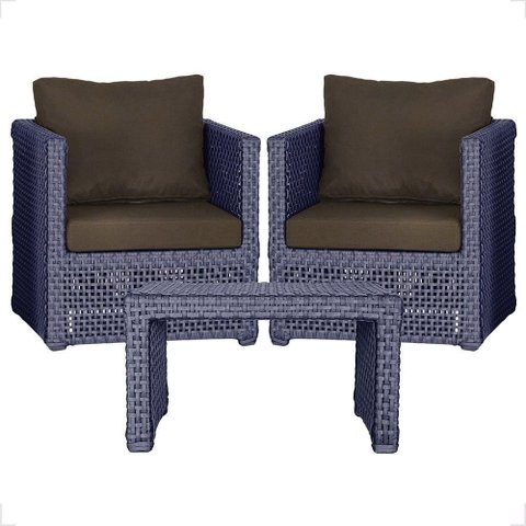 Mesa e 2 Poltronas Madri Corda Náutica Estofado 9 Trama Azul
