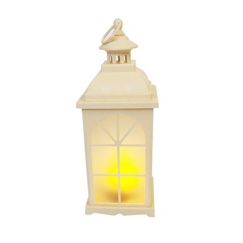 Luminária Decorativa com Chama em Movimento - Led Lanterna de Plástico Branco com Vela