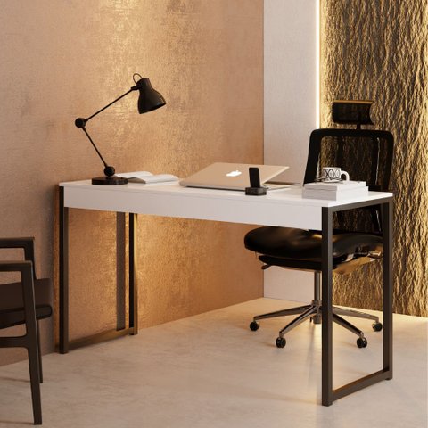 Mesa Escrivaninha Industrial Home Office Desk 90 Branco