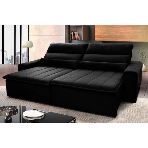 Sofá Retrátil/Reclinável Patagônia 2,10m Suede Velut Preto c/ Molas no Assento - King House