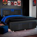 Ver imagem 2 de Kit Quarto Gamer Baú e Painel Fighter Usb 160cm Cama Queen:preto e Azul
