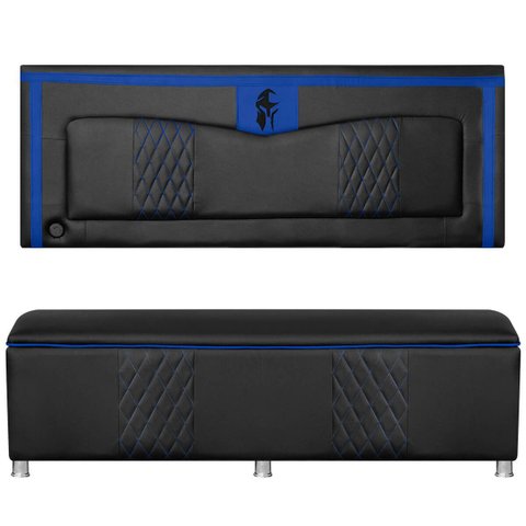Kit Quarto Gamer Baú e Painel Fighter Usb 160cm Cama Queen:preto e Azul