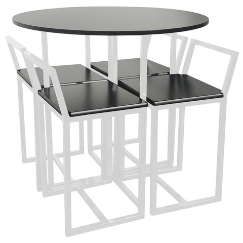 Mesa Redonda Jantar Prime Compacta Branca de Madeira Preta 4 Cadeiras BF Decor