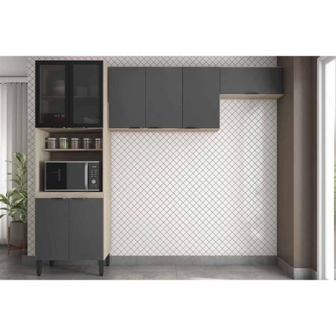 Cozinha Completa Firenze 3 Peças (2aéreos+1paneleiro) C3p52 Avena/grafito - Demóbile