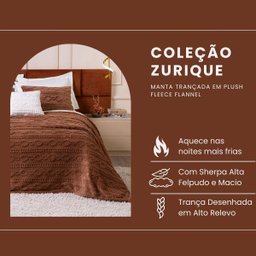 Cobertor Manta Zurique Trançado Avulso Casal - Dupla Face Mantinha Plush Fleece Sherpa Trançada Alto - 10