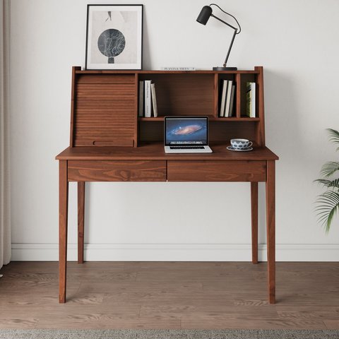 Escrivaninha 110cm Porta Persiana Estante Madeira Castanho Alisa