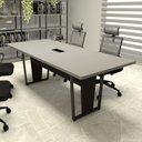 Ver imagem 1 de Mesa Reunião Escritório 2,00m x 0,90m com Caixa de Tomadas e Pés em Metal Industrial Executive F5 Cinza/Sagrado/Preto