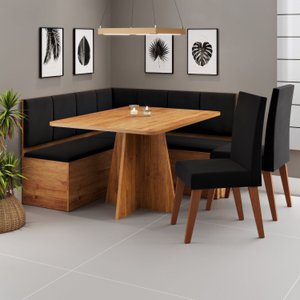 Conjunto Canto Alemão com Baú Mesa 120x77,5cm Tampo sem Vidro com 2 Cadeiras Milão