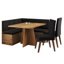 Ver imagem 2 de Conjunto Canto Alemão com Baú Mesa 120x77,5cm Tampo sem Vidro com 2 Cadeiras Milão Preto/Mel