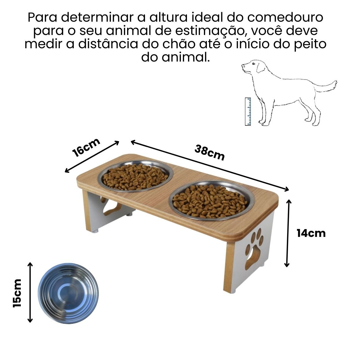 Comedouro Cachorro Elevado Pet Duplo Mdf Linha Básica - Amadeirado - 2