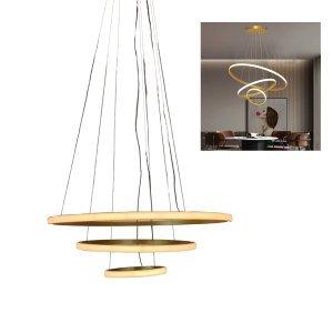 Luminaria Pendente 3 em 1 Led Perfil Lustre Aneis Infinito Aro Ajustavel Regulavel Iluminaçao Modern
