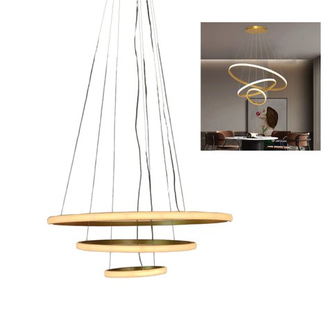 Luminaria Pendente 3 em 1 Led Perfil Lustre Aneis Infinito Aro Ajustavel Regulavel Iluminaçao Modern