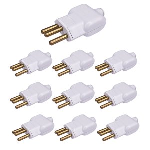 Kit 10 Plug Pino Macho Bipolar 2p + T 10a 250v Ilumi Cor:branco