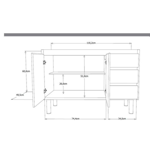 Gabinete de Cozinha 116cm Preto - Rorato