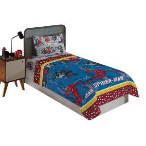 Jogo de Cama Infantil Lepper Homem Aranha Solteiro 3 Peças Microfibra Azul