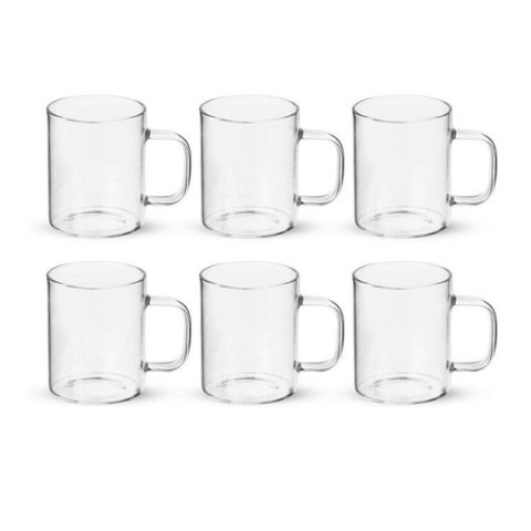 Jogo de 6 Xícaras de Vidro 270ml – Conjunto Café e Chá Elegance