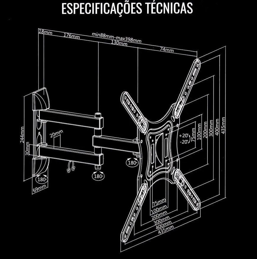 Suporte de Parede Articulado Tv Monitor de 23 Ate 55 - 3