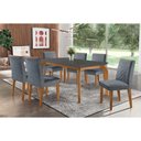 Ver imagem 1 de Conjunto: Mesa de Cozinha Londrina C/ Tampo Madeirado C/ Vidro Canto Curvo 180x90cm e 6 Cadeiras