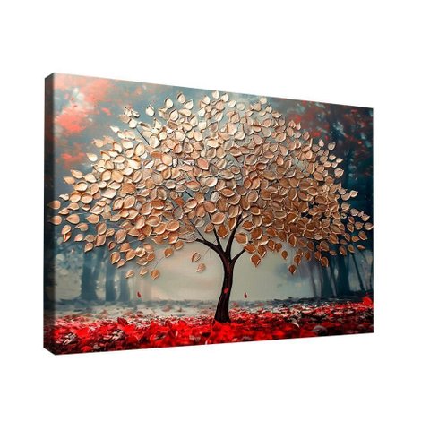 Quadro Decorativo Árvore Dourada com Lindas Folhas 180x105cm Borda Infinita