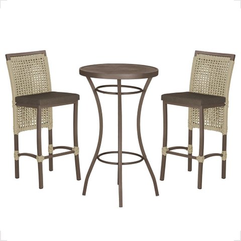 Mesa Bistrô e 2 Banquetas Roma Marrom Corda Náutica Estofado 9 Trama Original