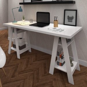 Escrivaninha Mesa Escritório Cavalete 4 Prateleiras 135cm Hawaii Yescasa