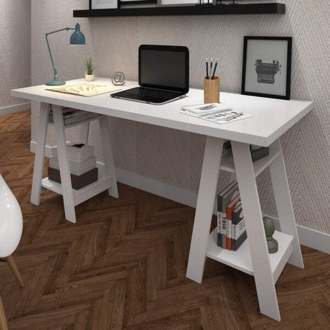 Escrivaninha Mesa Escritório Cavalete Hawaii 4 Prateleiras 135cm Yescasa Branca