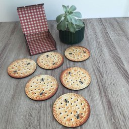 Conjunto 6 Porta Copos com Caixa Mdf Descanso para Copos de Mesa Bolacha Maria - 4