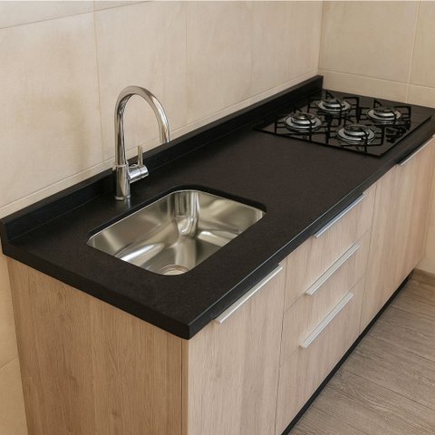 Pia Cozinha 150cm Granito Aracruz c/ Cuba Inox Parte Cooktop: Preto Aracruz
