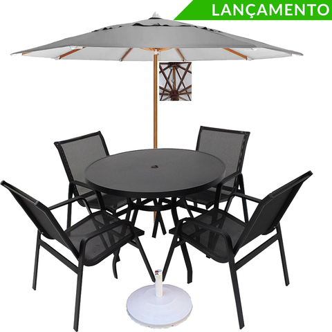 Jogo de Mesa 4 Cadeiras Alumínio para Piscina e Jardim
