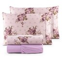 Ver imagem 1 de Jogo de Lençol King 4 Peças 180 Fios Algodão Estampado:floral-lilas
