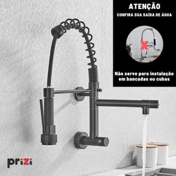 Torneira Gourmet Prizi Cheff Black Parede com Spray - 2