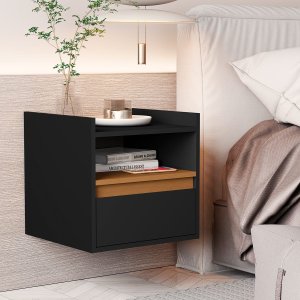 Mesa Cabeceira Suspensa Quarto Minerva Preto Nature