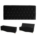 Ver imagem 1 de Kit Estrela Cabeceira de Cama Painel e Calçadeira Baú Botão Cristal King 195 Cm Suede Preto Eli Móve