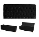 Ver imagem 1 de Kit Estrela Cabeceira de Cama Painel e Calçadeira Baú Botão Cristal King 195 Cm Suede Preto Eli Móve