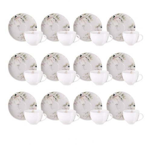 Jogo 12 Xícaras e Pires Porcelana 250ml Magnólia Tramontina Branco Chá Café