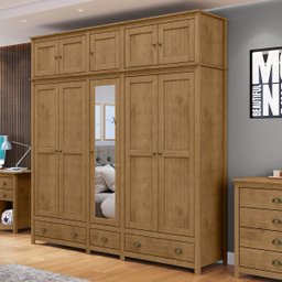 Guarda-roupa Casal 10 Portas 3 Gavetas Topázio Freijó Madeira Pinus - Finestra - 1