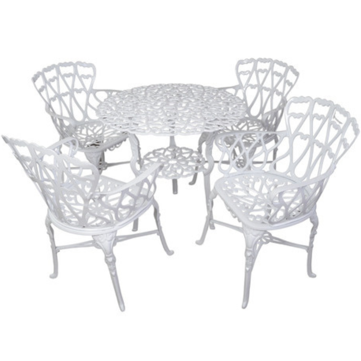 Conjunto de Mesa para Jardim Modelo Viena 4 Cadeiras Aluminio Fundido Branca