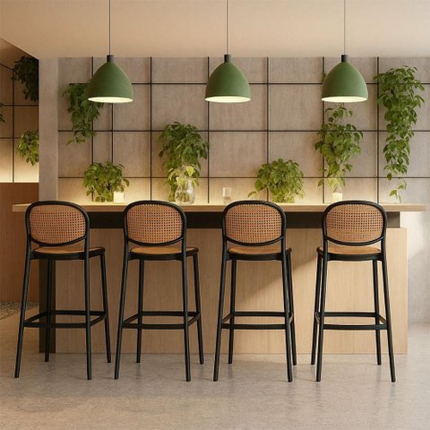 Banqueta Gourmet Alta 47cm X 76cm Polipropileno Rattan 2 Un Cor:preto