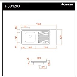 Pia Inox Fabrinox PSD1200E 120x52cm, cuba esquerda e furo para torneira - 2