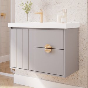 Gabinete para Banheiro 80cm com 1 Porta 2 Gavetas e Cuba de Embutir Copenhague