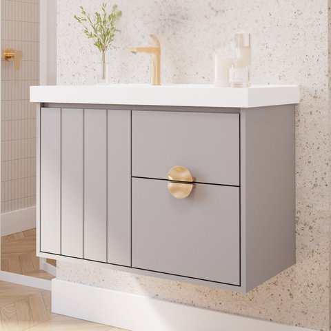 Gabinete para Banheiro 80cm com 1 Porta 2 Gavetas e Cuba de Embutir Salinas