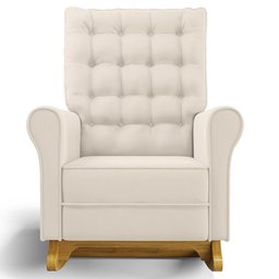 Poltrona de Amamentação Balanço e Puff Base de Madeira Brenda G05 Veludo Creme - Mpozenato - 6
