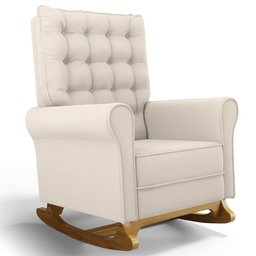 Poltrona de Amamentação Balanço e Puff Base de Madeira Brenda G05 Veludo Creme - Mpozenato - 7
