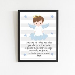 Quadro Santo Anjo Anjinho Menino 24x18cm:Madeira branca - 1